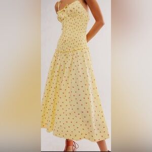 Free People Floral Midi Dress - Yellow NWT Small Lavender Daze